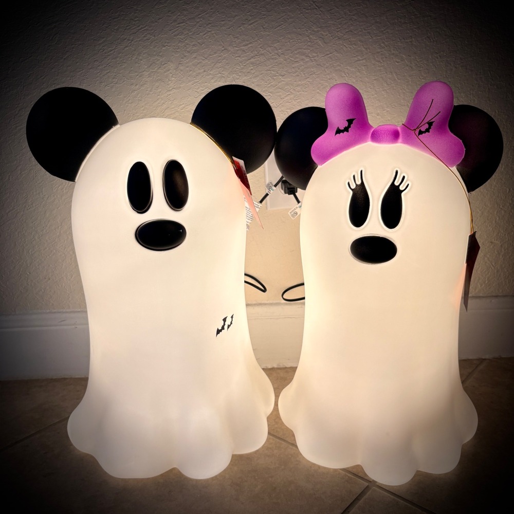 Disney Mickey Minnie Mouse Halloween Ghost Light Up Blow Mold Set 22"  New